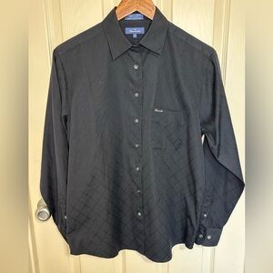 Façonnable Men’s Black Diamond Stitch Cotton Button-Down Shirt French Designer